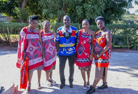 A man with his four wives in Swaziland