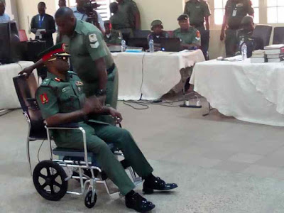 Major General Hakeem Otiki on wheelchair at the General Court Martial 1