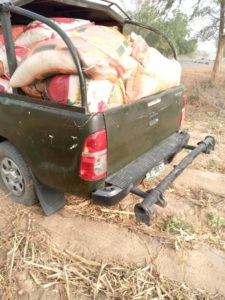 Vehicle with bags of foreign rice