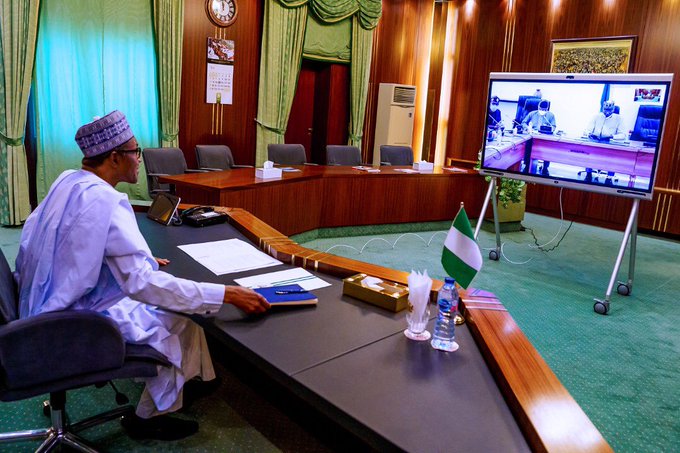 Buhari at virtual meeting with the Presidential Task Force on COVID 19
