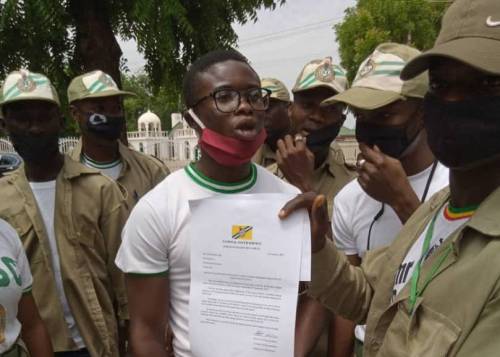 Corps members protesting non payment of allowance