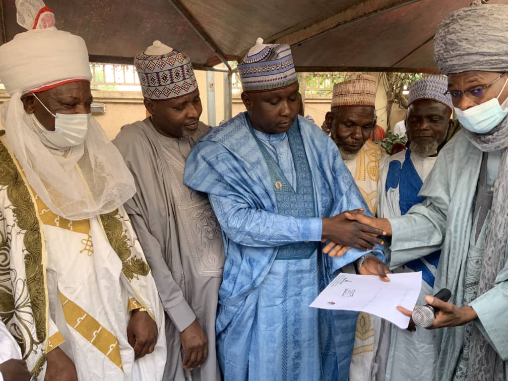 Honourable Ado Alhassan Doguwa 3rd left receiving his letter of appointment as Sardaunan Rano. Pics LGA 1
