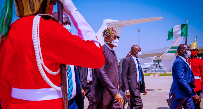 President Buhari departing Addis Ababa on October 5 2021.
