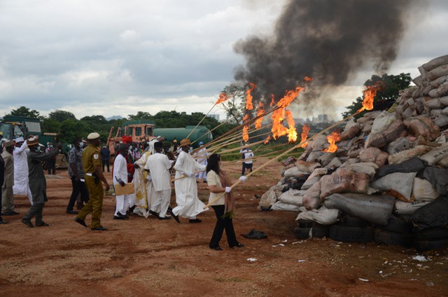 Officials at the burning
