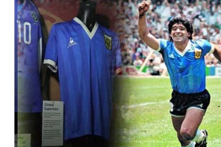 450px x 300px - Maradona's â€œHand of Godâ€ shirt expected to fetch about N2.2bn at auction