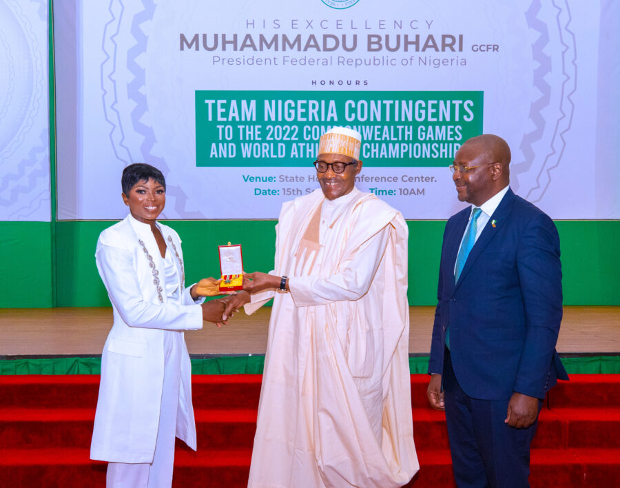 Buhari rewards Commonwealth Games, World Athletics champions with National  Honours, N200m - SolaceBase