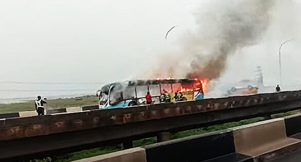 Driver dies in Lagos accident, BRT bus goes up in flames