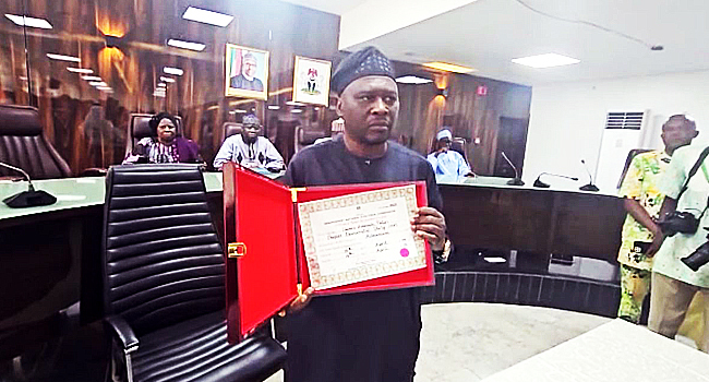 Certificate of Return, Ahmadu Fintiri, Adamawa, INEC, Abuja