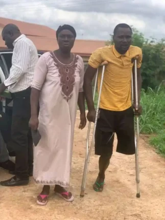 Oluwagbenga now walks with crutches 1