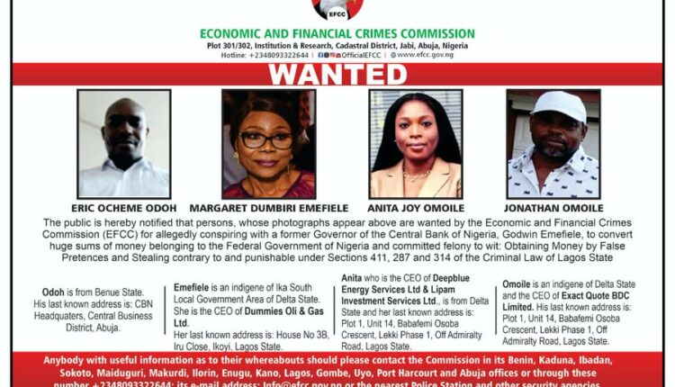 Money Laundering, EFCC , Godwin Emefiele, wife, wanted,