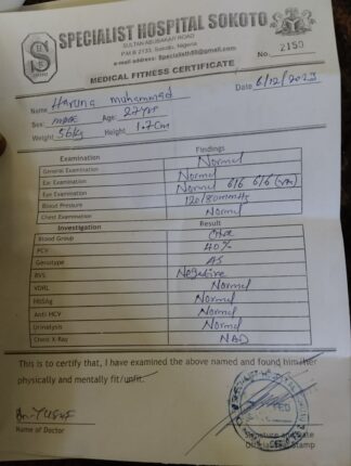 False fitness certificate issued to non existent Haruna at Sokoto Specialist Hospital 1