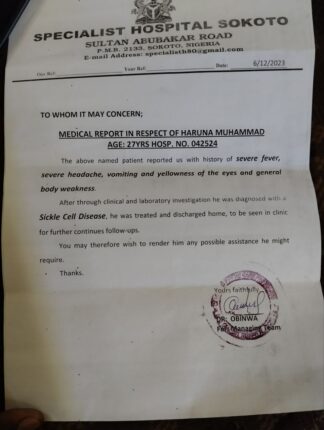 False medical report issued to non existent Haruna at Sokoto Specialist Hospital